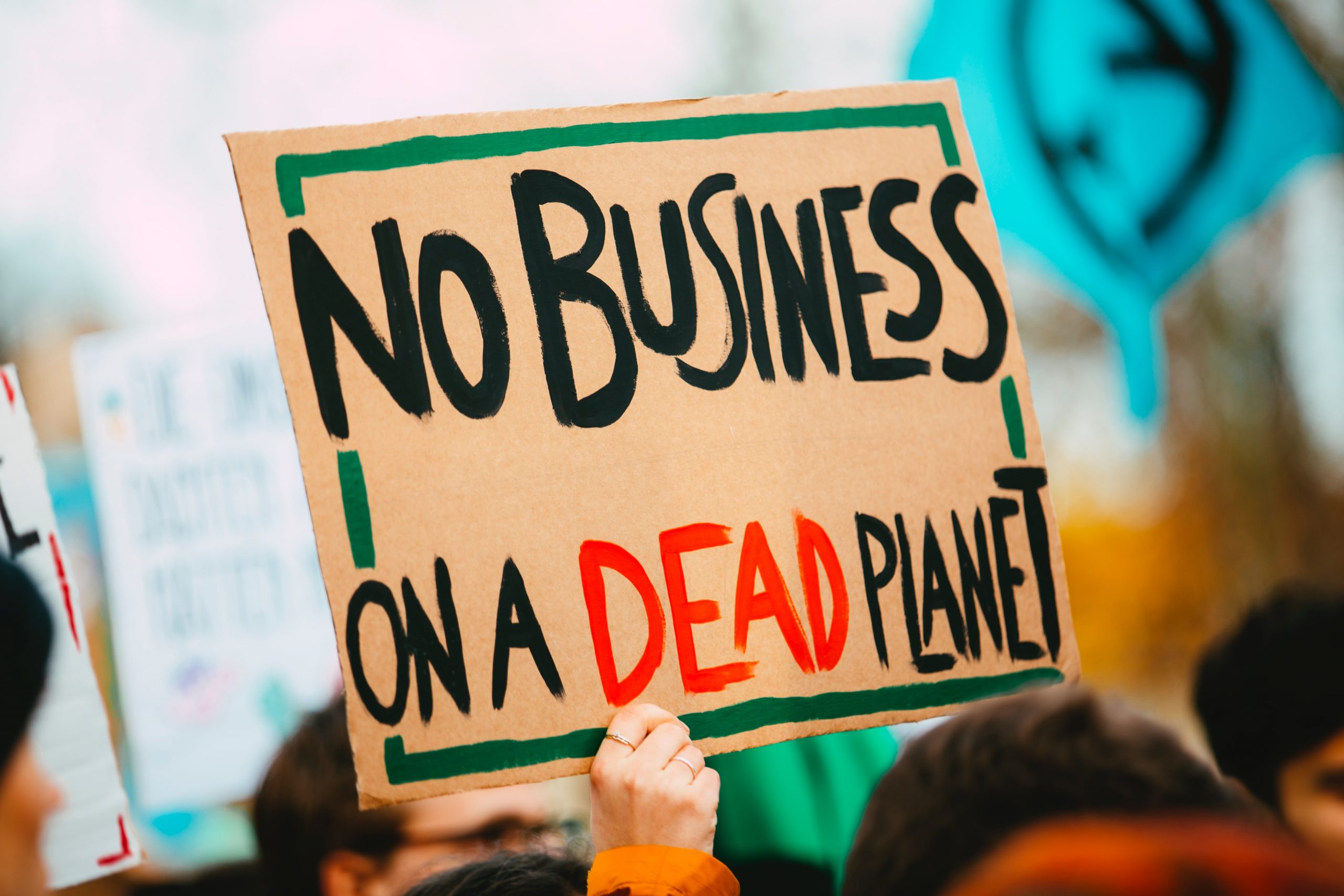 Protestplakat aus Pappe No Business on a dead planet